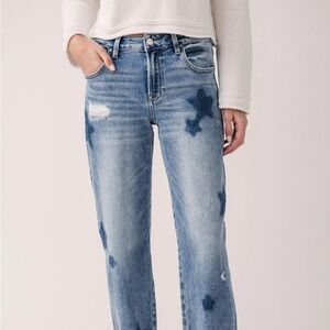 Risen Women's Blue Star Pattern Jeans